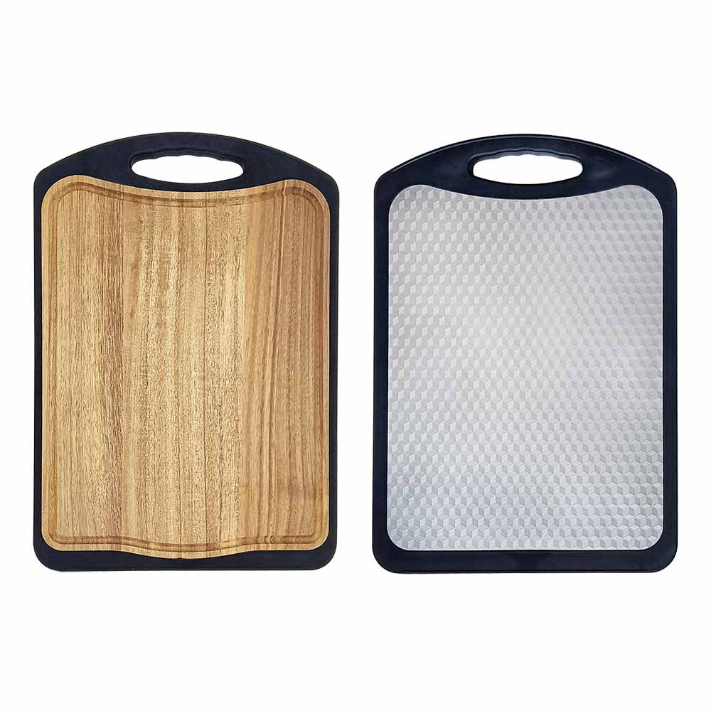 Double-Sided Cutting Board with Acacia Wood & Stainless Steel