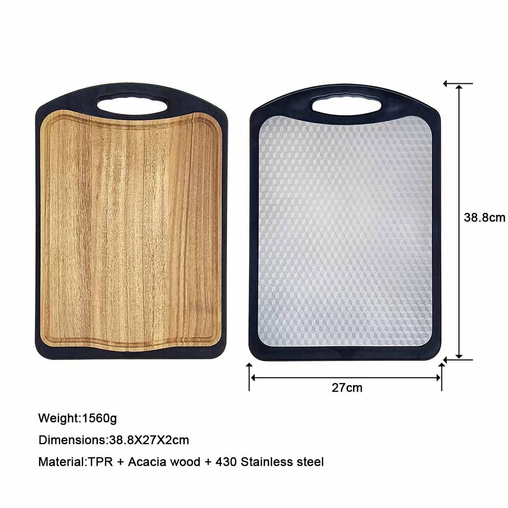 Double-Sided Cutting Board with Acacia Wood & Stainless Steel
