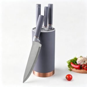 6-Piece Stainless Steel Knife Set with Vertical Storage Block