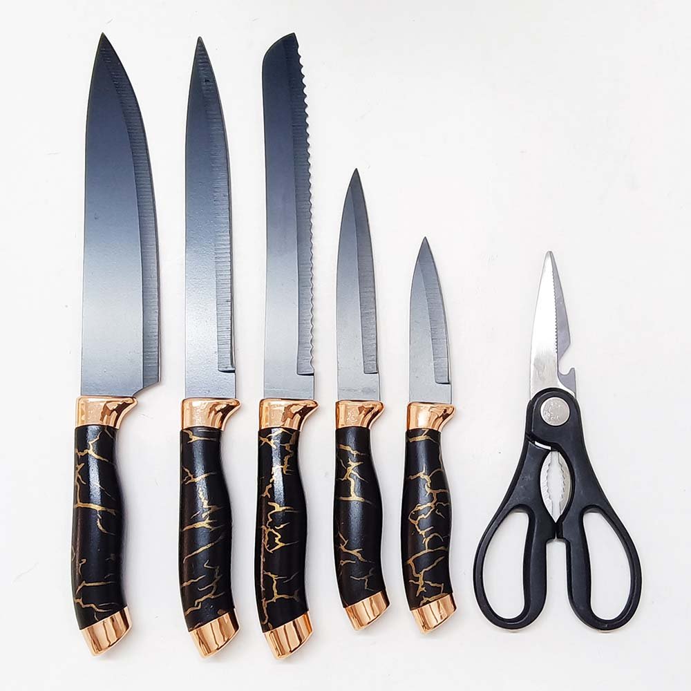 7-Piece Knife Set with Marble-Effect Knife Block