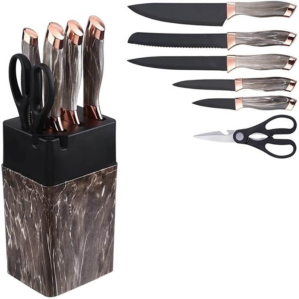 7-Piece Knife Set with Marble-Effect Knife Block