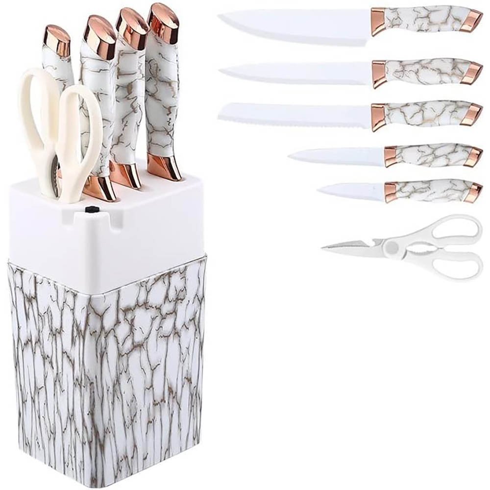 7-Piece Knife Set with Marble-Effect Knife Block