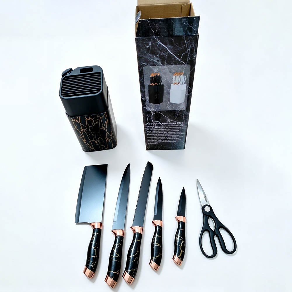 7-Piece Knife Set with Marble-Effect Knife Block