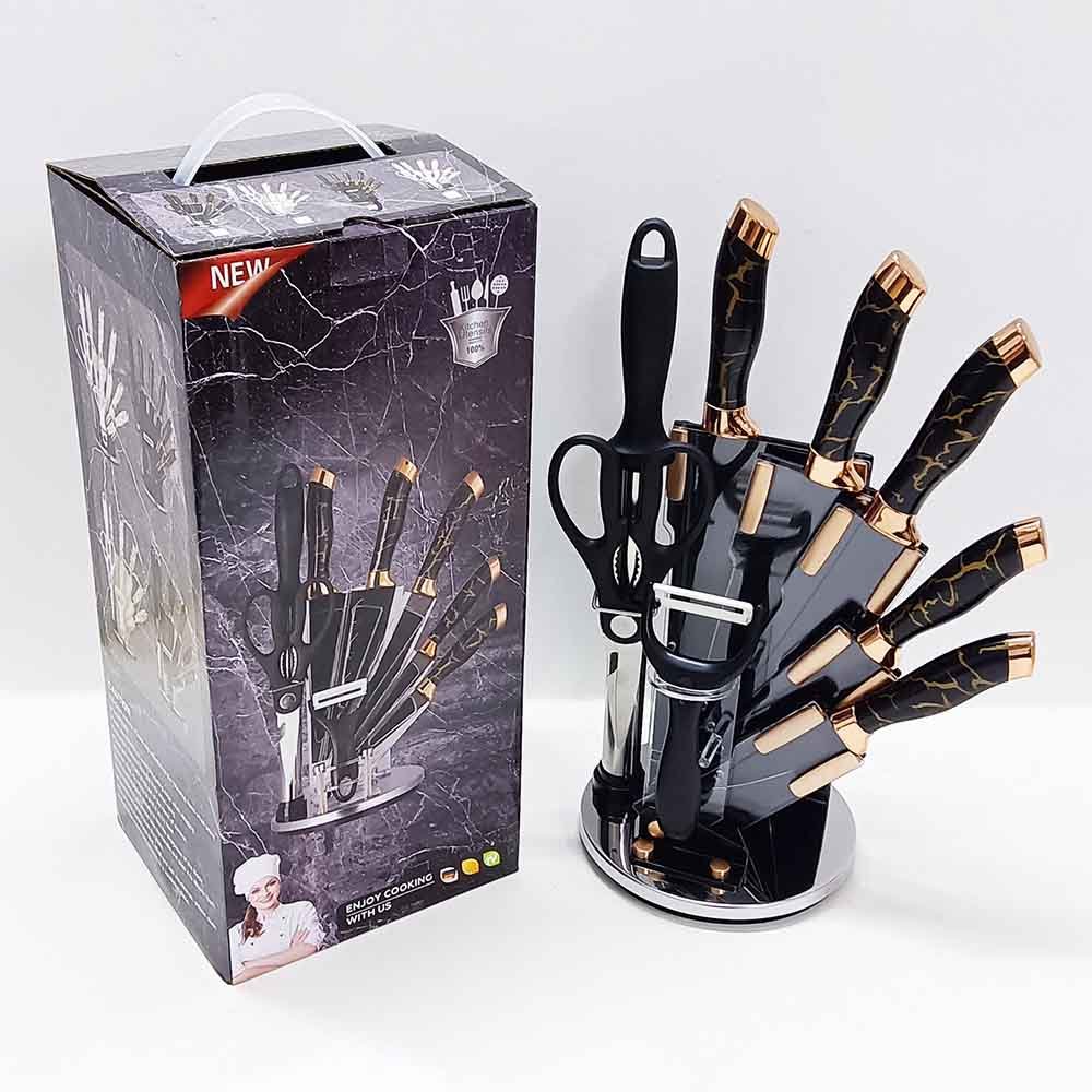 9-Piece Non-Stick Knife Set with Marble-Textured Handles