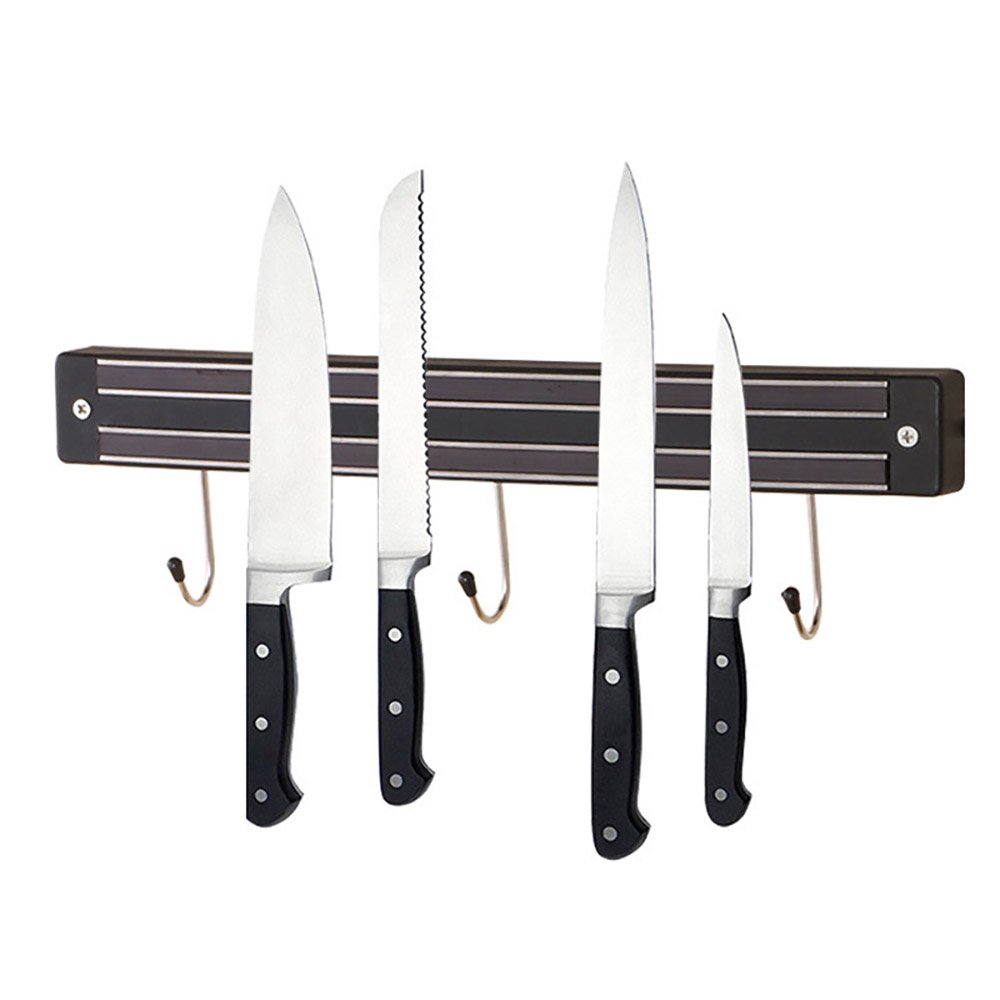 Wall-Mounted Magnetic Knife Holder with Hooks