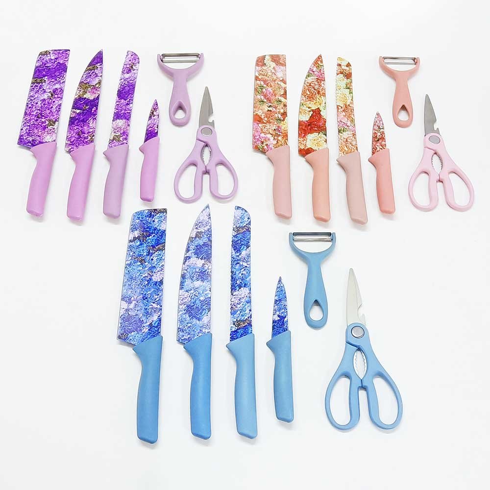 6-Piece Vibrant Floral Pattern Kitchen Knife Set