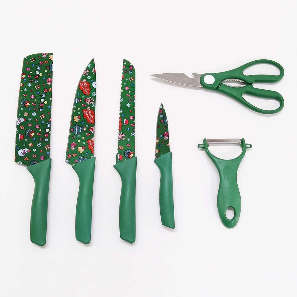 Christmas-Themed 6-Piece Stainless Steel Knife Set