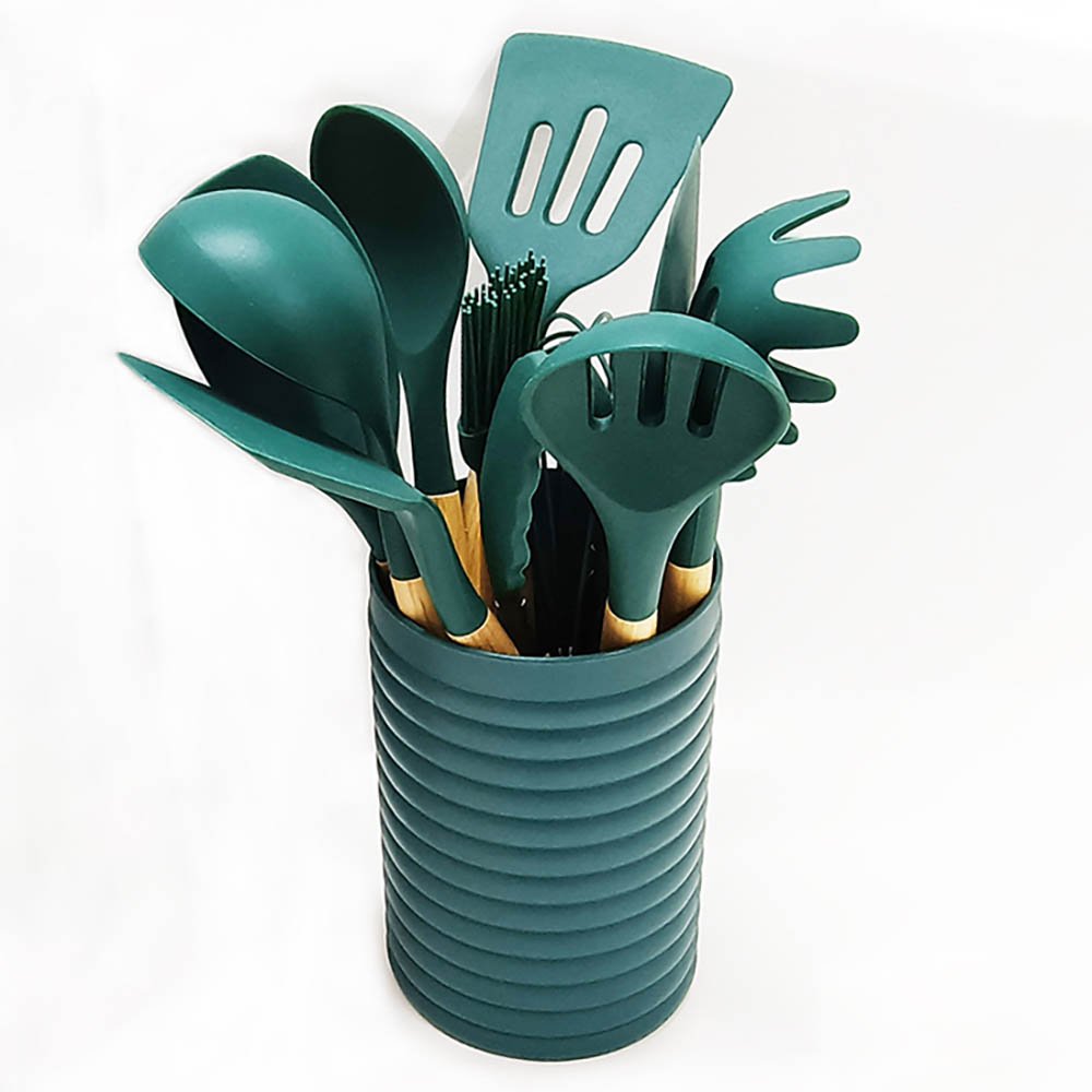 12-Piece Wooden Handle Silicone Cooking Utensil Set