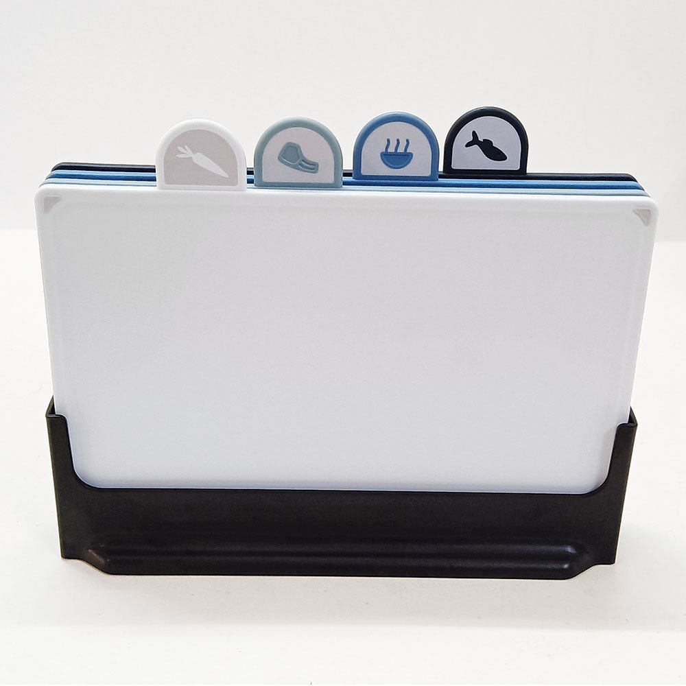 4-Piece Color-Coded Plastic Cutting Board Set with Stand