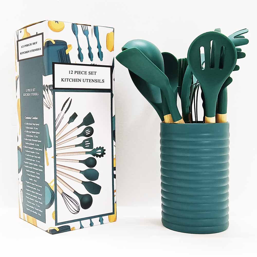12-Piece Wooden Handle Silicone Cooking Utensil Set