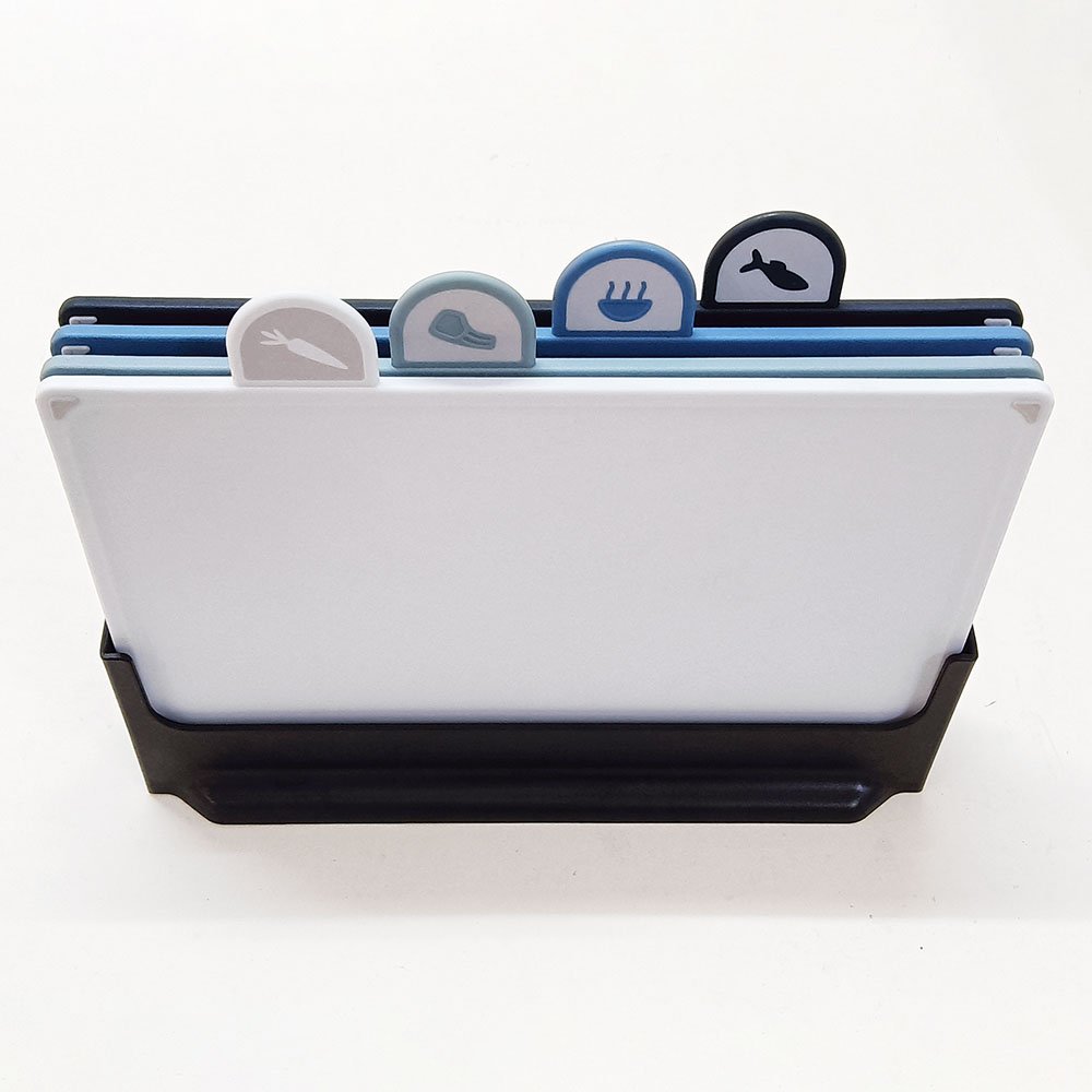 4-Piece Color-Coded Plastic Cutting Board Set with Stand