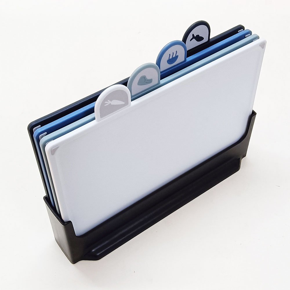 4-Piece Color-Coded Plastic Cutting Board Set with Stand