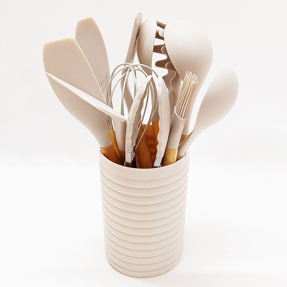 12-Piece Wooden Handle Silicone Cooking Utensil Set