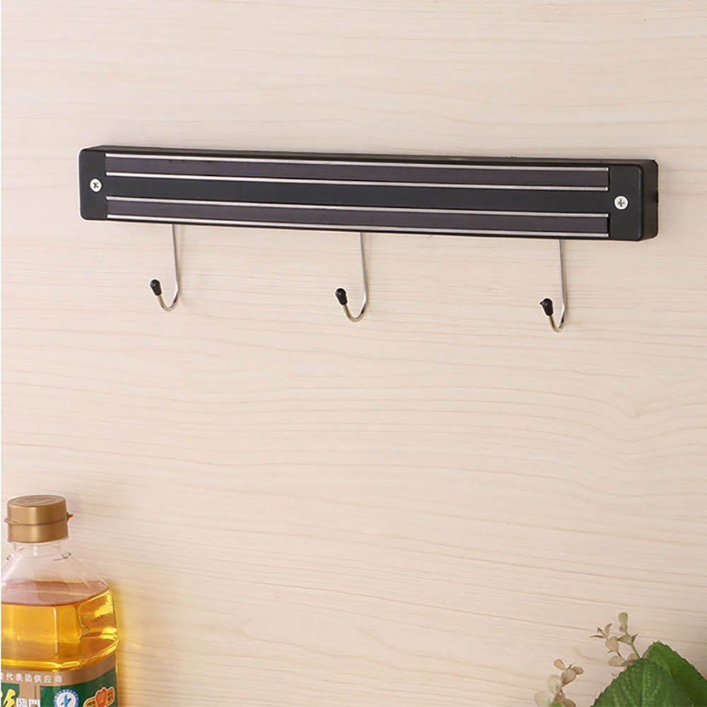 Wall-Mounted Magnetic Knife Holder with Hooks