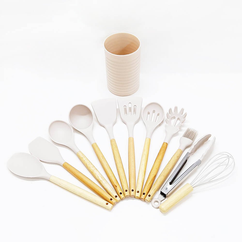 12-Piece Wooden Handle Silicone Cooking Utensil Set