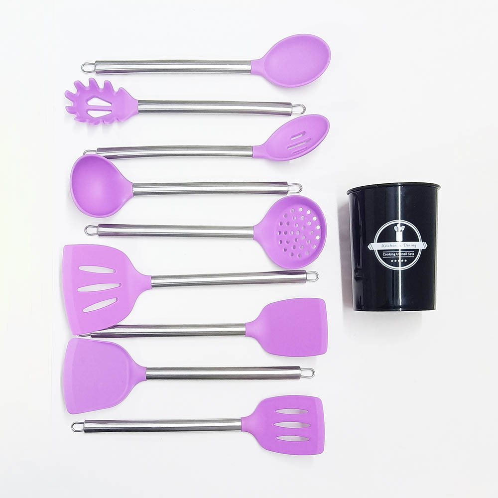 10-Piece Stainless Steel Handle Silicone Kitchen Utensil Set
