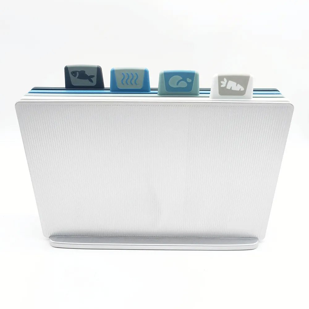 4-Piece Cutting Board Set with Silver Storage Stand