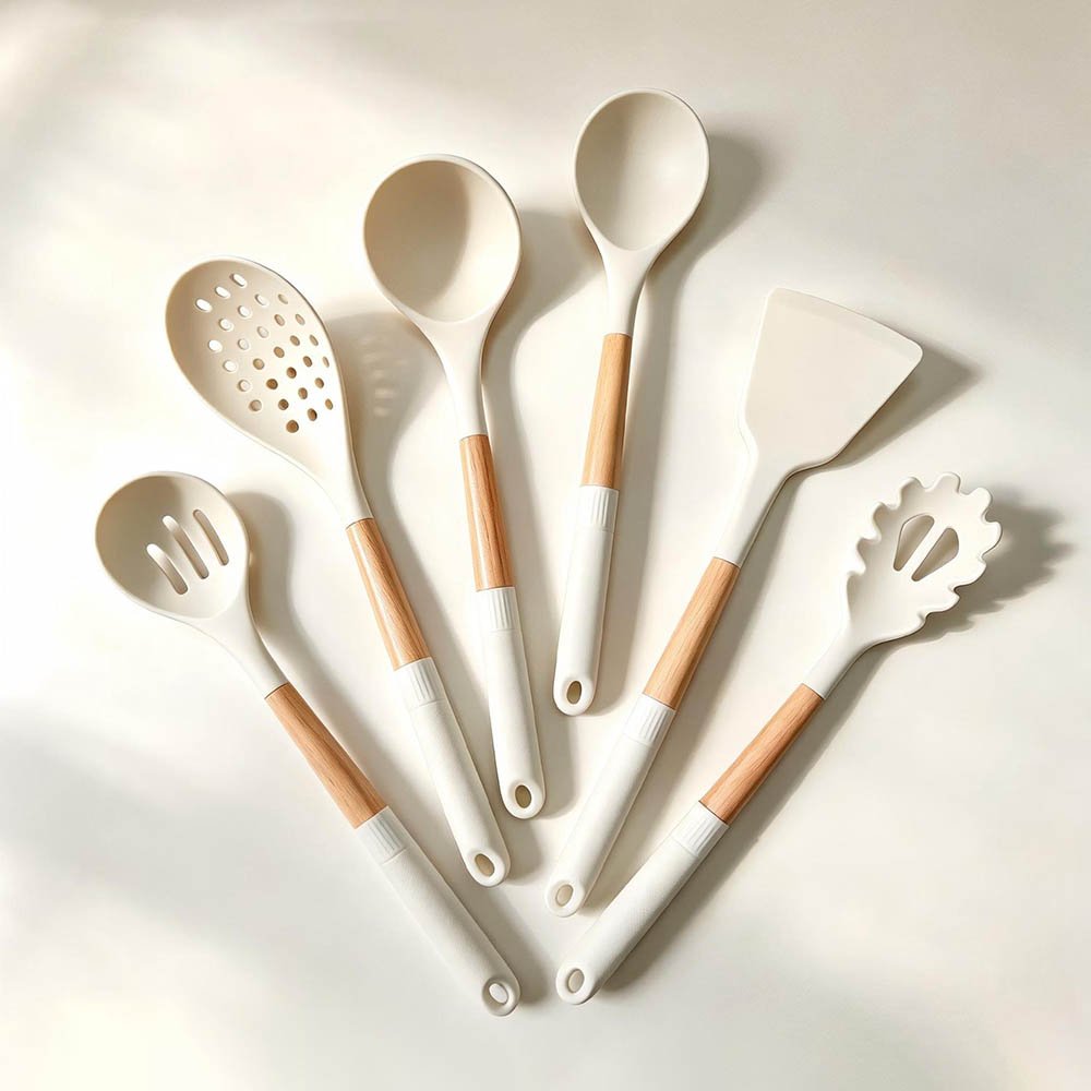 7-Piece Silicone Utensil Set with Sun or Moon Shaped Stand