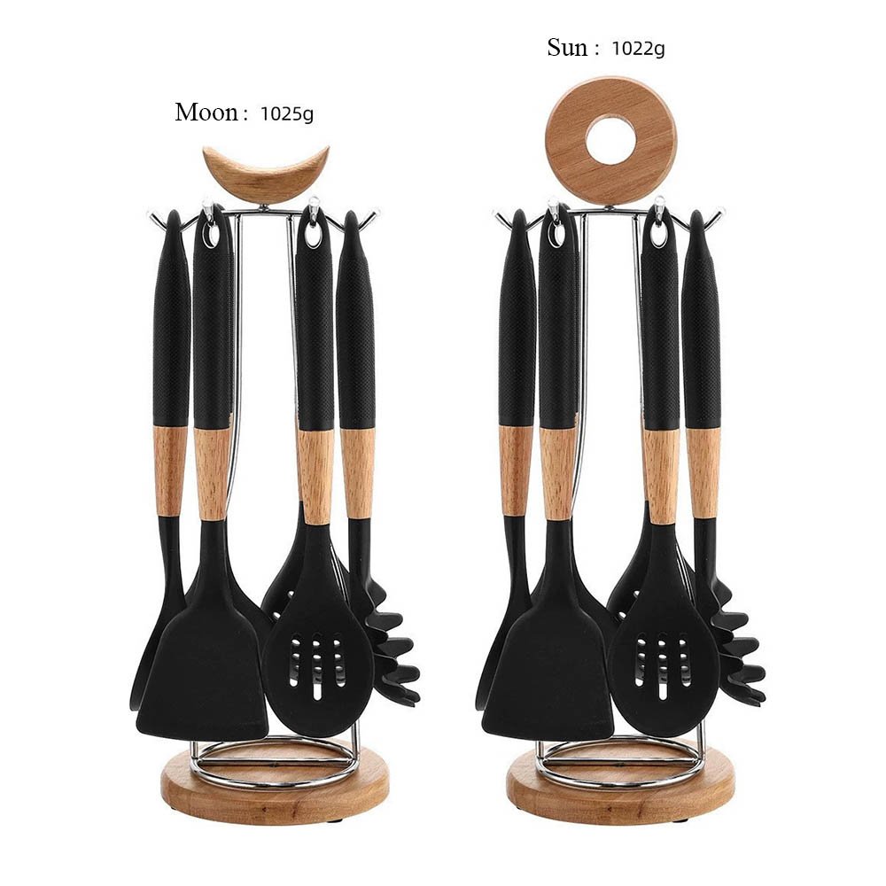 7-Piece Silicone Utensil Set with Sun or Moon Shaped Stand