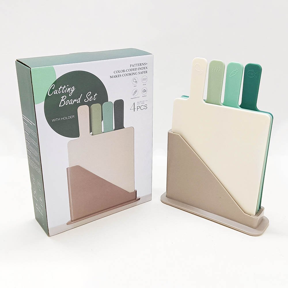 4-Piece Color-Coded PP Cutting Board Set with Storage Base