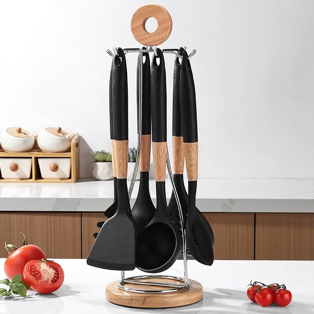 7-Piece Silicone Utensil Set with Sun or Moon Shaped Stand