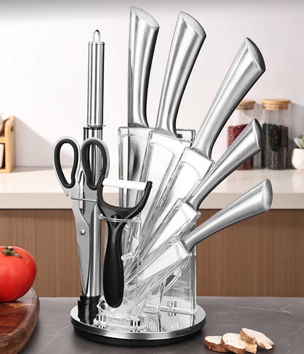Stainless Steel Knife Set with Rotating Stand