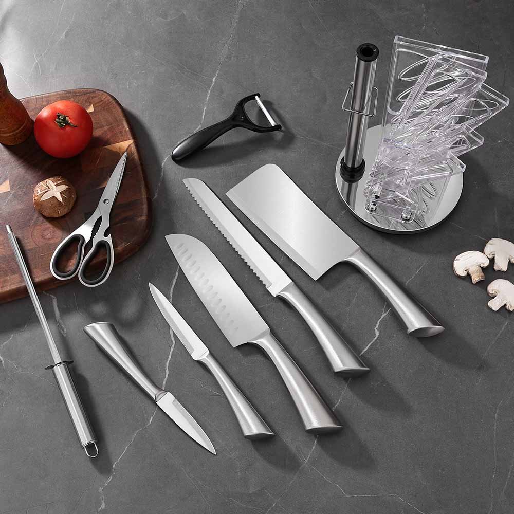 Stainless Steel Knife Set with Rotating Stand