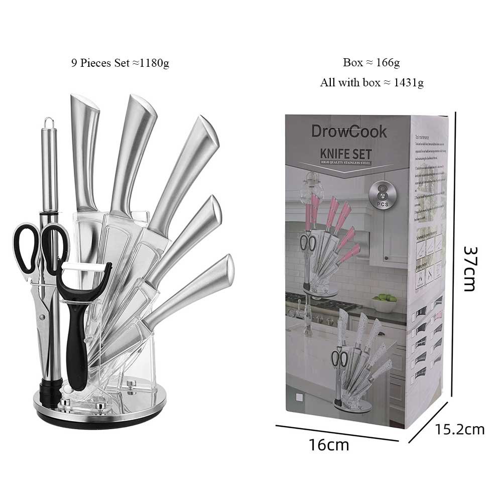 Stainless Steel Knife Set with Rotating Stand