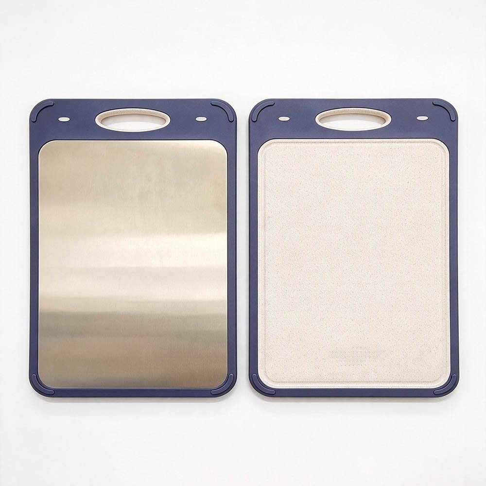 Dual-Side Stainless Steel Wheat Straw Cutting Board
