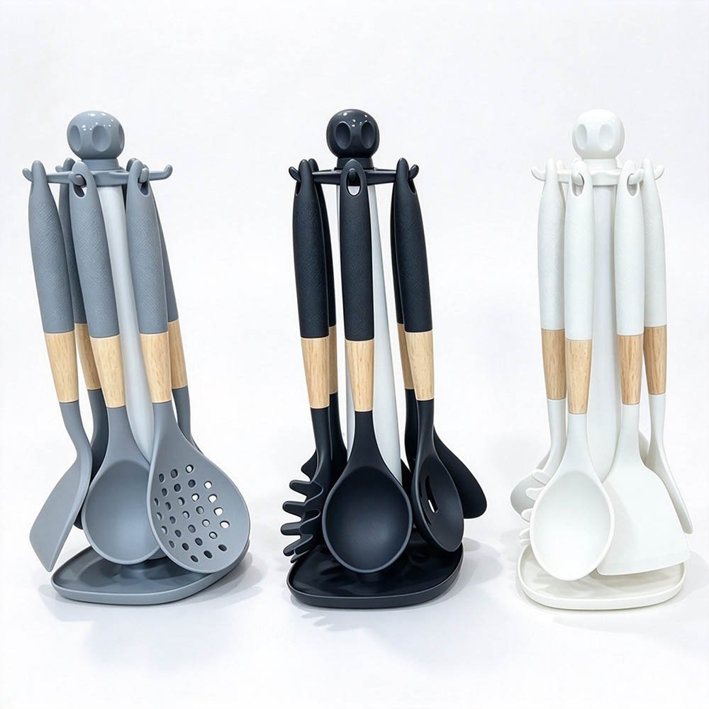 7-Piece Silicone Utensil Set with Hanging Stand