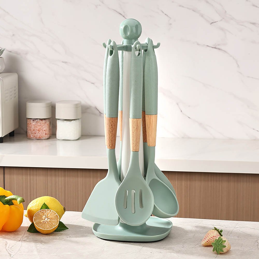 7-Piece Silicone Utensil Set with Hanging Stand